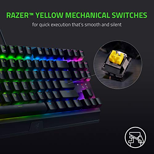 Razer BlackWidow V3 TKL Mechanical Gaming Keyboard: Yellow Linear & Silent Mechanical Switches - Chroma RGB - Compact Design - Programmable Macros - Fast Response