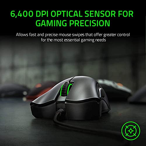 Razer DeathAdder Important Gaming Mouse: 6400 DPI Optical Sensor, 5 Customizable Buttons, Mechanical Switches, Rubber Facet Grips - Basic Black Design