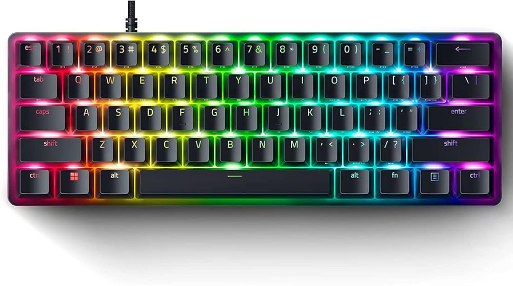 Razer Huntsman Mini (Purple Change) – Compact 60% Gaming Keyboard with Linear Optical Switches, Doubleshot PBT Keycaps, and Detachable USB-C Cable | QWERTY US Structure | Black